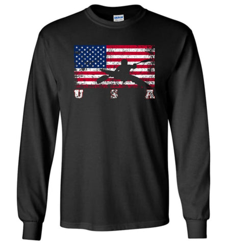 American Flag Canoe Slalom - Long Sleeve T-Shirt - Black / M