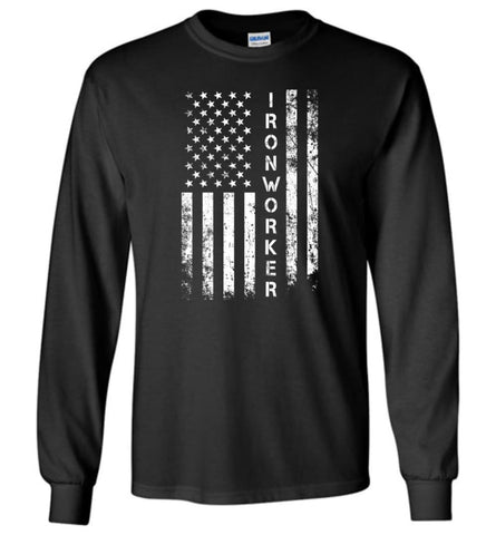 American Flag Ironworker - Long Sleeve T-Shirt - Black / M