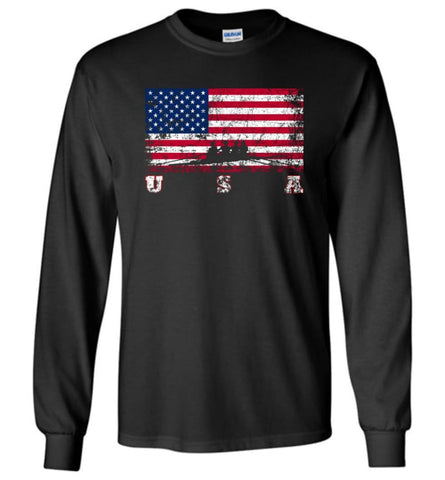 American Flag Rowing - Long Sleeve T-Shirt - Black / M