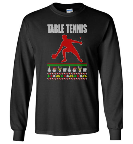 Table Tennis Ugly Christmas Sweater - Long Sleeve T-Shirt - Black / M