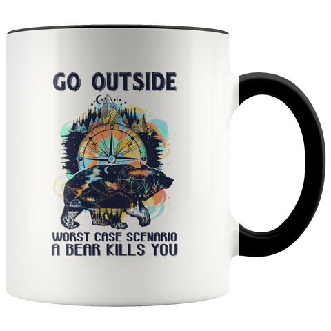 Mountain Wind Rose Compass Go Outside Worst Case Scenario A Bear Kills You Premium Accent Mug